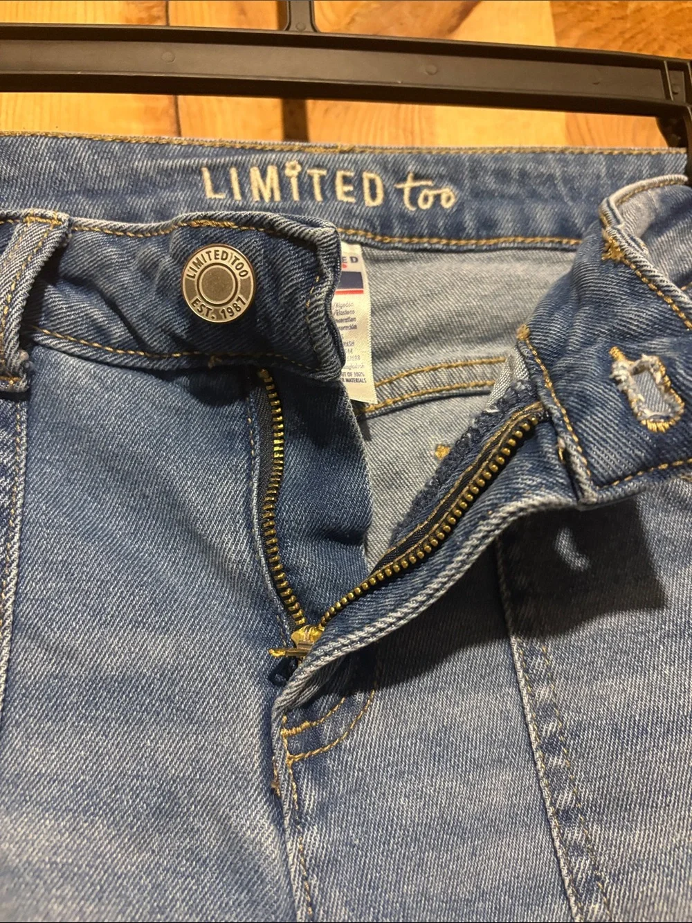 Limited Too Blue Patchwork Wide-Leg Jeans with Embroidered Patches